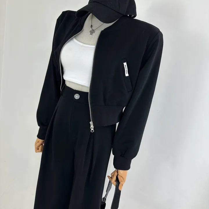 [패드내장/데일리/캐주얼/세트가격/봄투피스💞] 루즈핏 포켓 미니패치 패드 크롭 쭈리 투웨이 집업 + 하이 뒷밴딩 핀턱 롱 슬랙스 와이드팬츠 SET (3COLOR) 상세 이미지 18