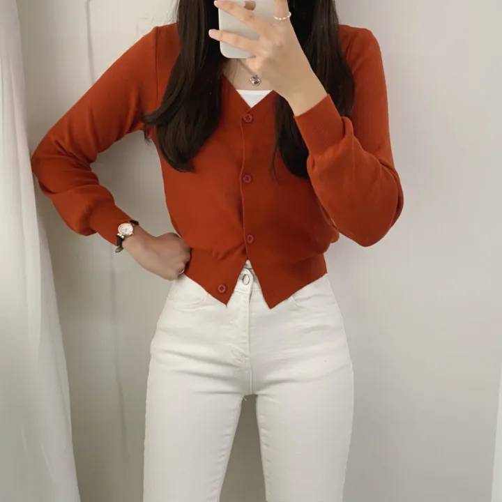 (데일리)소프트 기본 긴팔 니트 크롭 브이넥 가디건 5color 상세 이미지 27