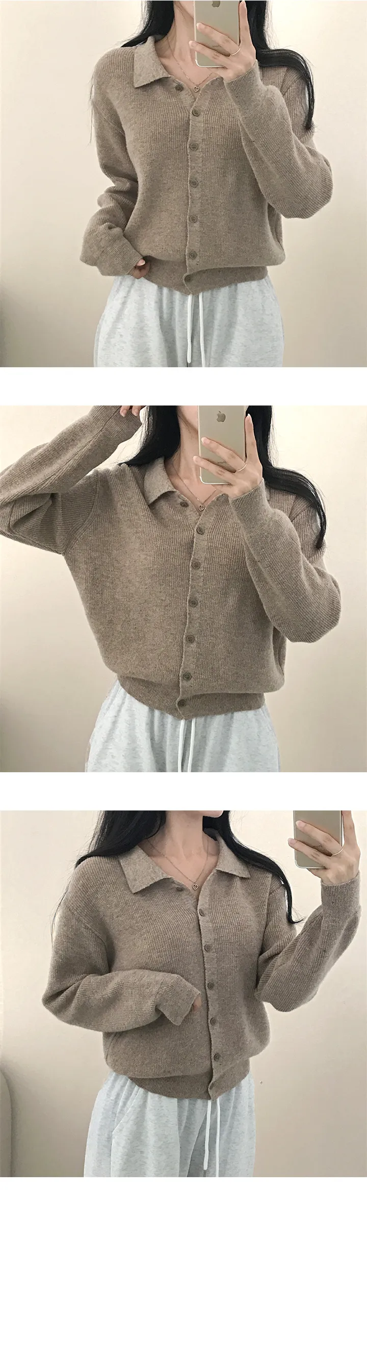 [캐시미어/국내제작] 아펠 오픈 카라 긴팔가디건 상세 이미지 5