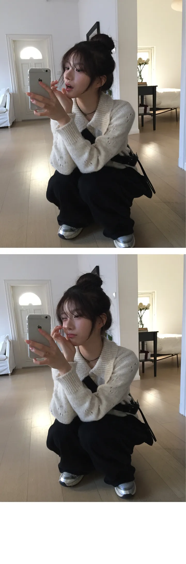 [데일리/러블리🤎] 펀칭 플라워 카라 니트 - 2color 상세 이미지 7