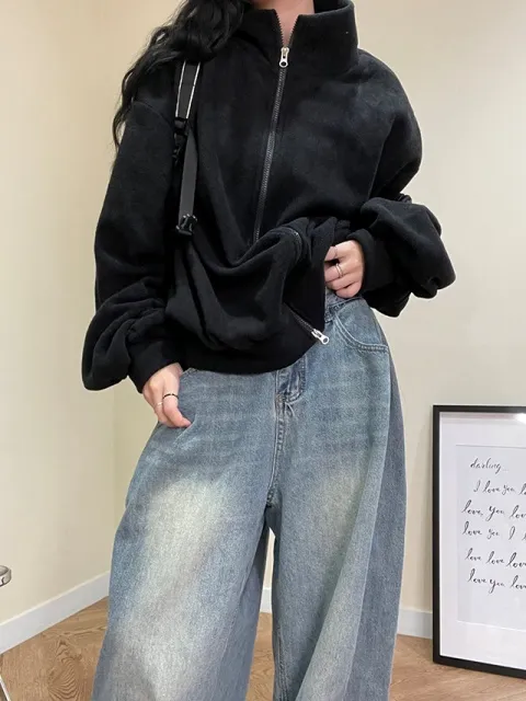 후리스 투웨이 플리스 집업 셔링 트레이닝 빅사이즈 오버핏 쇼매셔링 폴리스 캐주얼 상세 이미지 64