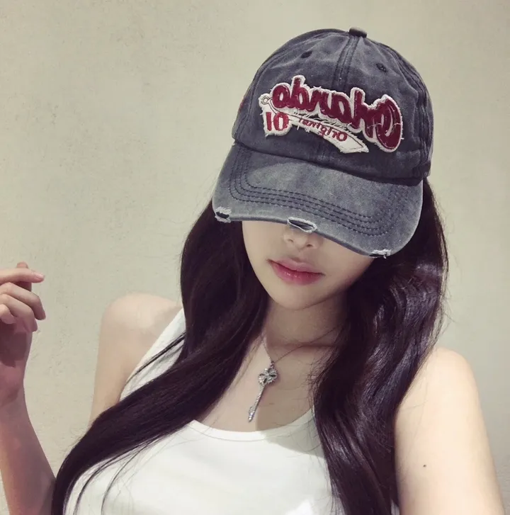 [감사할인🚀🩵new신상!✨] *닝닝st* 하입 올란도 자수 패치 빈티지 레터링 워싱 캡모자 3color - cap (소두효과,캡모자, y2k모자, 연예인핏, 소두핏) 상세 이미지 9
