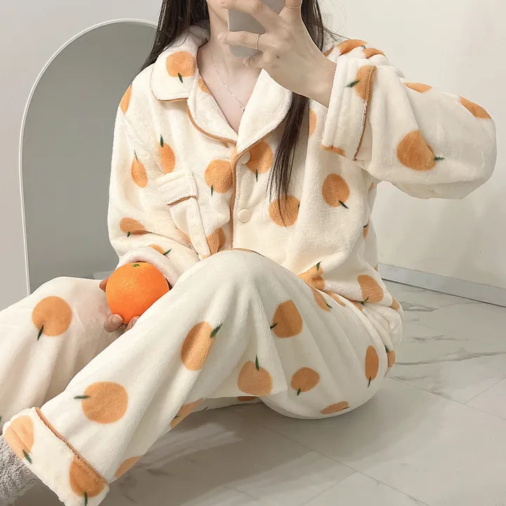 🍊[당일출고/겨울수면]🍊 귀여운 귤 오렌지 겨울 털 수면 잠옷 파자마 과일 상하세트 홈웨어 선물 극사세 부드러운 따뜻한잠옷 털 박시핏 빅사이즈 루즈핏 오버핏 상세 이미지 13