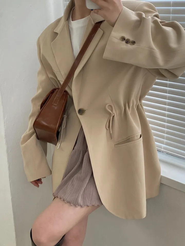 [25ss봄재진행🌷/44-99] 원버튼 오버핏 스트링 자켓 (3colors) / (대디자켓 박시자켓 빅사이즈자켓 봄자켓 허리스트링 패드자켓 오버자켓 보이핏자켓 ) 상세 이미지 23