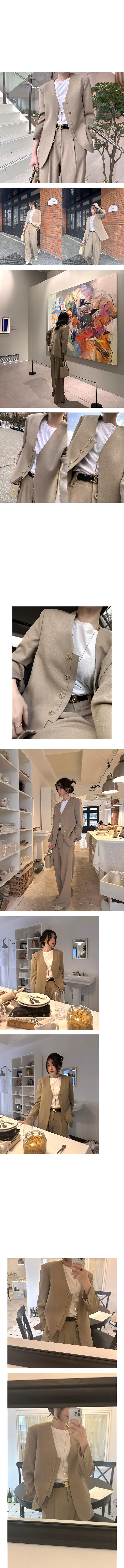 [봄,가을] 브레이 V넥 카라리스 자켓 + 벨트 핀턱 와이드슬랙스 수트세트(정장세트, 면접룩, 출근룩, 하객룩, 수트셋업, 봄자켓, 노카라자켓, 가을자켓, 와이드팬츠,루즈핏자켓) 상세 이미지 10