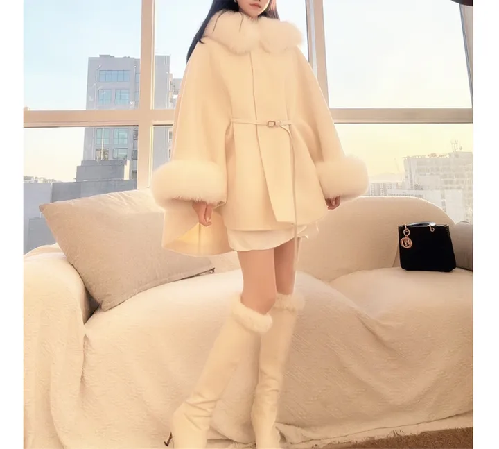 [폭스 퍼코트/럭셔리룩] 고퀄* 리얼 폭스퍼 후드 케이프 코트 루즈핏 아우터 상세 이미지 11