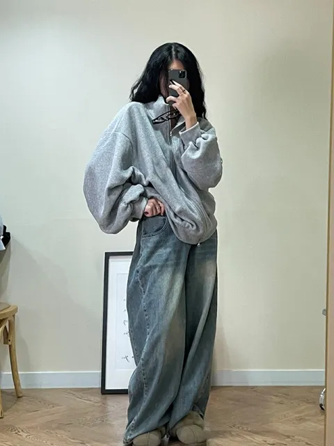 후리스 투웨이 플리스 집업 셔링 트레이닝 빅사이즈 오버핏 쇼매셔링 폴리스 캐주얼 상세 이미지 58