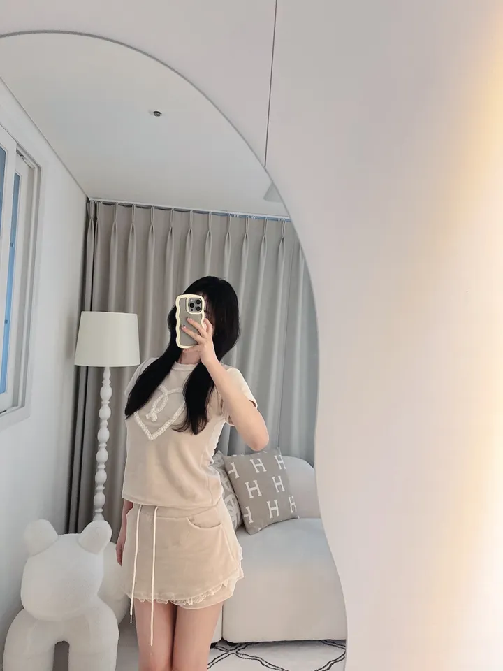 벨로아 피치 진주 하트 레이스 치마바지 투피스 세트 (2color) 상세 이미지 36
