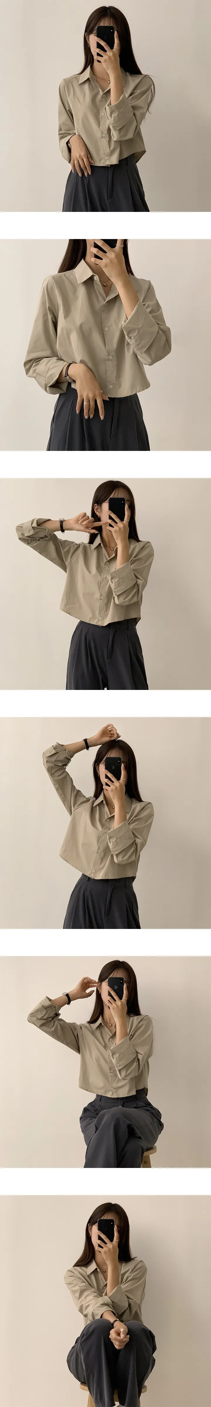[신상/인생핏] 하이리 데일리 세미 크롭 긴팔 가을 셔츠 남방 블라우스 상세 이미지 4