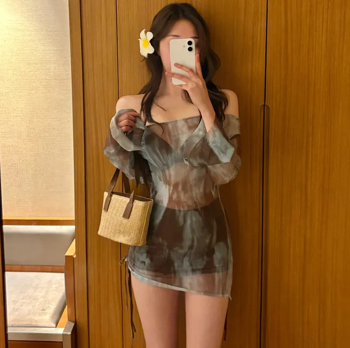 [당일출고] (M-XL) 오프숄더티+숏팬츠+와이어 3피스 비키니 세트 상세 이미지 8