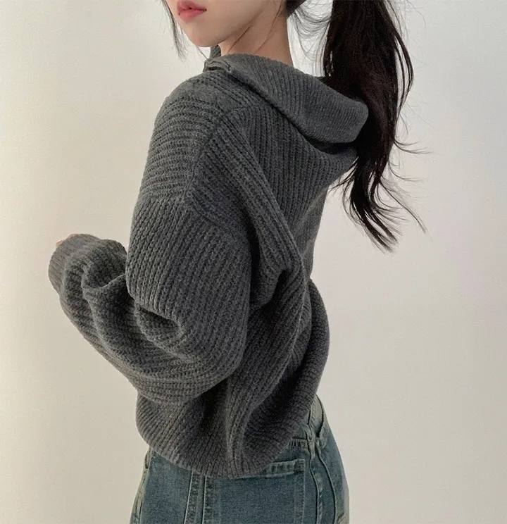 [2way/폭닥폭닥ᰔ/아방핏] 글리 하찌 꽈배기 하이넥 카라 긴팔 니트 반집업 5colors 상세 이미지 35