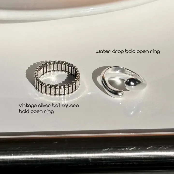 [🚀당일출고/SET💍✨] 실버925 빈티지 볼드 실버 물방울 꼬임 빈티지 볼 스퀘어 볼드 웨이브 레이어드 프리사이즈 오픈 링 반지 링 모음 세트 상세 이미지 9