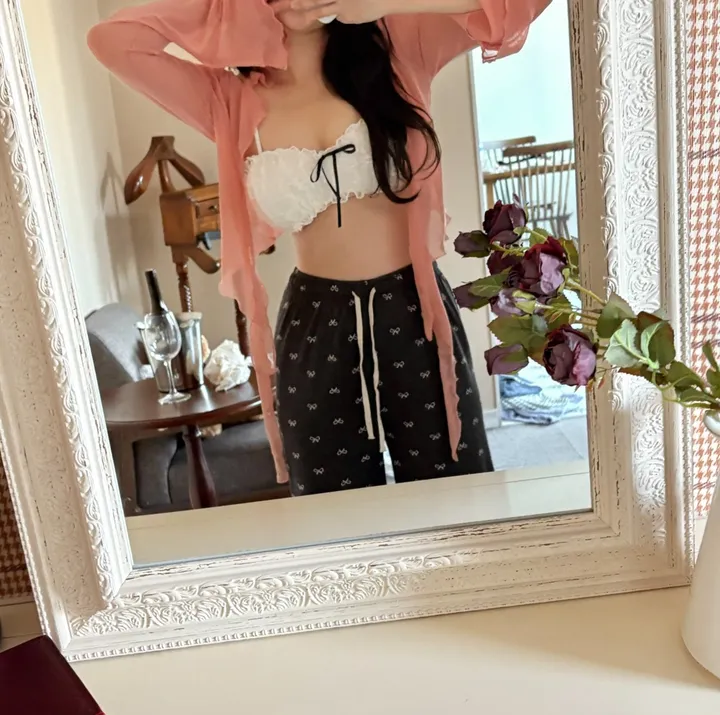 [휴양지팬츠/잠옷팬츠] 잔리본 밴딩 트레이닝팬츠 휴양지팬츠 세미와이드통바지 파자마바지 상세 이미지 14
