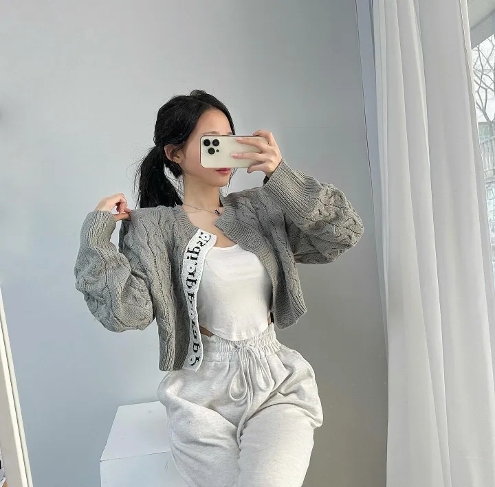 당일배송! *에이블리최저가* 고퀄 레터링 꽈배기 배색 크롭 니트 가디건 6 color 상세 이미지 6