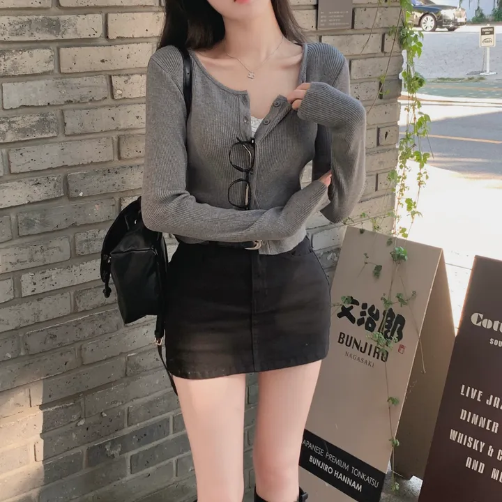 [ 인스타폭주 ] 가넷 골지 유넥 긴팔 가을 크롭 니트 가디건 상세 이미지 22