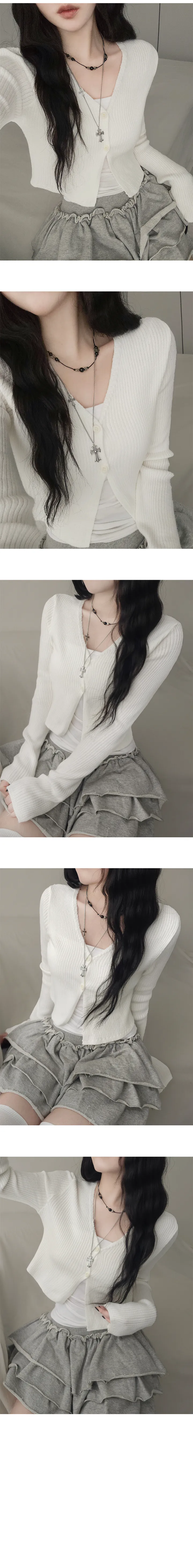 [핏보장/포근색감🖤] 밤비 크롭 투버튼 봄가을 기본 데일리 베이직 브이넥 긴팔 가디건 6color 상세 이미지 5