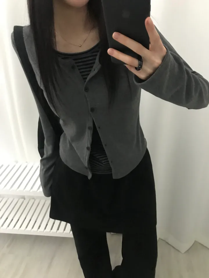 :일체형: 도즈 스트라이프 레이어드 라운드넥 여리핏 긴팔 가디건 티셔츠 (2color) 상세 이미지 8