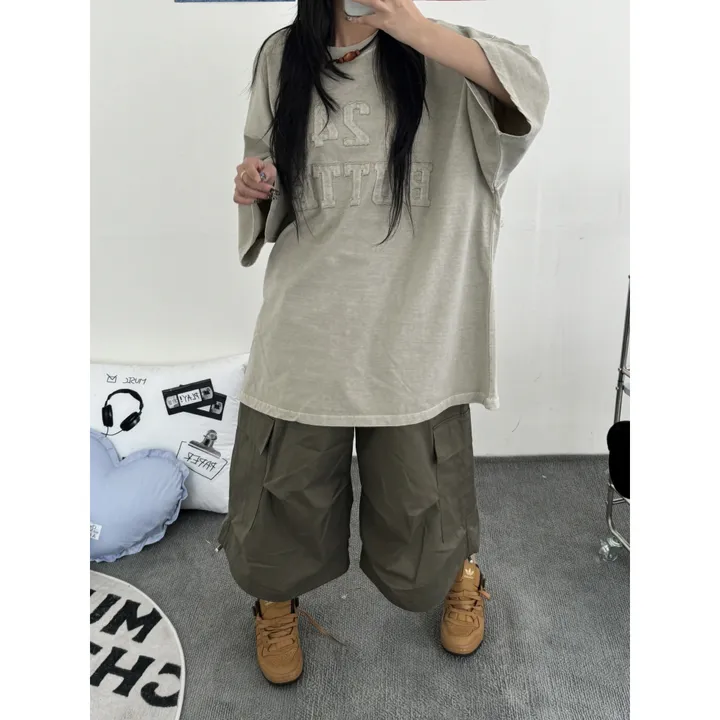 ★BEIGE 4/25 출고예정★[UNISEX]더블 포켓 커버 포인트 유니크 핀턱 카고 코튼 루즈 스트링 버뮤다 하프 팬츠(4color) 상세 이미지 23
