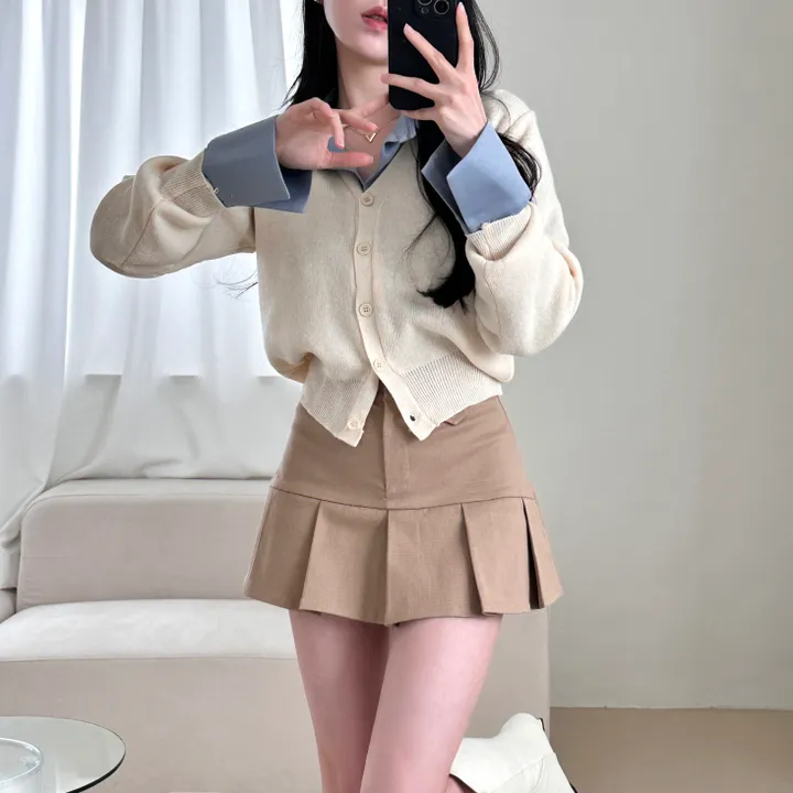[허리잘록~/벚꽃룩!] 데일리 무지 브이넥 크롭 긴팔 니트 가디건 - 5color 상세 이미지 2