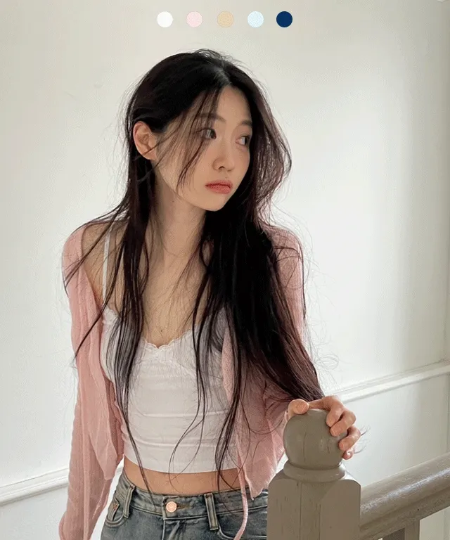 6color 루니 여리핏 리본 시스루 롱슬리브 가디건 상세 이미지 5
