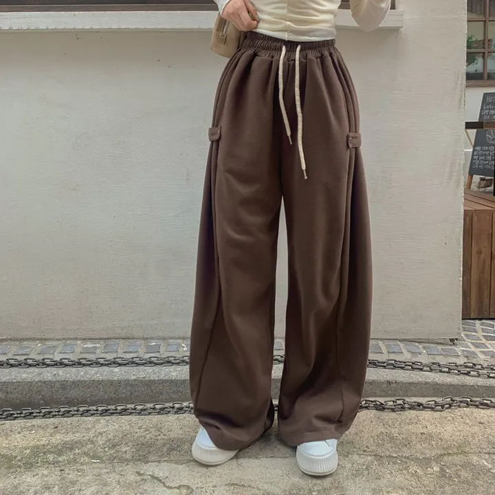 기모추가🔥[인생핏✨2way] 허리밴딩 비조 트레이닝 와이드 팬츠 투웨이 스냅버튼 절개 하이웨스트 롱 일자 츄리닝 바지 하의 체형커버 코튼 면 Y2K 공항룩 봄 간절기 9col 상세 이미지 19