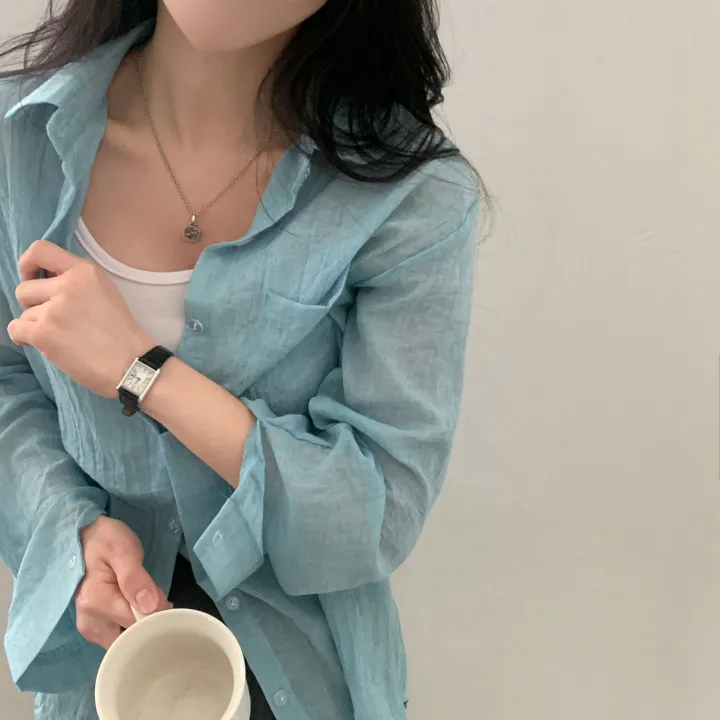 [살안타템17컬러✨/크롭&루즈핏] 햇빛차단, 린넨 시스루 루즈핏 거즈 셔츠/남방 블라우스 상세 이미지 38