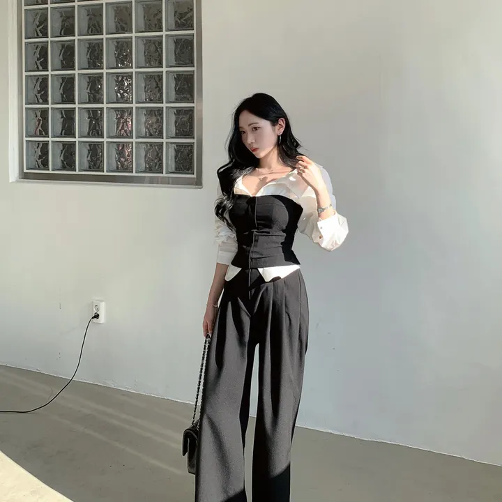 [ SET추천 / 시크페미닌 ] 제이 지퍼 스모크밴딩 크롭 탑 + 슬랙스 투피스 세트 별도구매 오피스룩 하객룩 상세 이미지 22