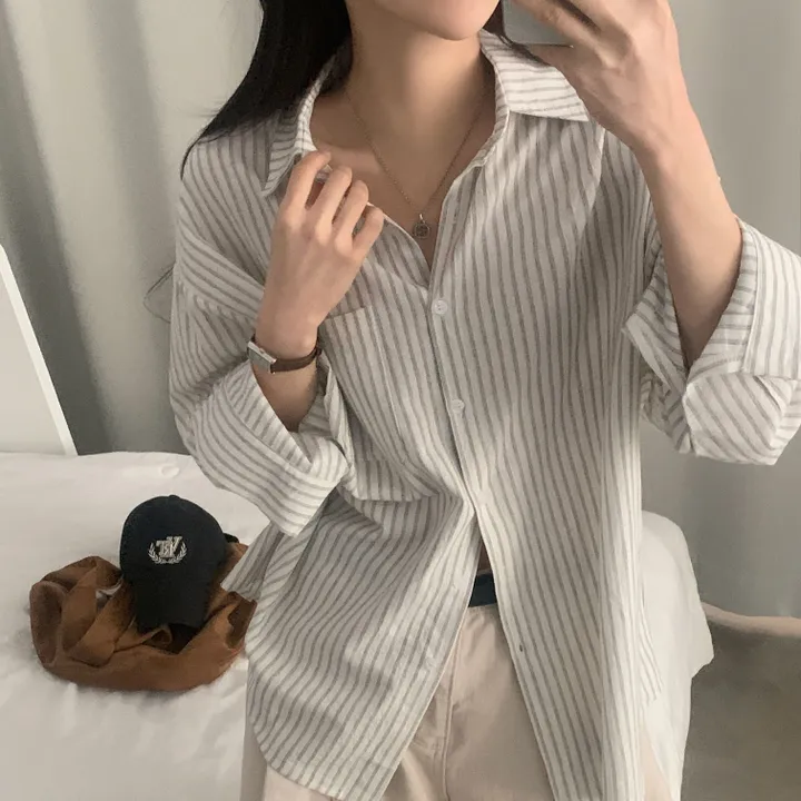 [한여름까지~/오버핏✨] 허니 스트라이프 코튼 포켓 오버핏 셔츠,남방 - 3color 상세 이미지 14