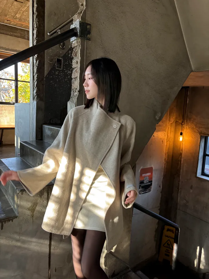 [프리미엄 퀄리티/국내제작]메리노울 90 로로 숄카라 하프 핸드메이드코트 상세 이미지 6