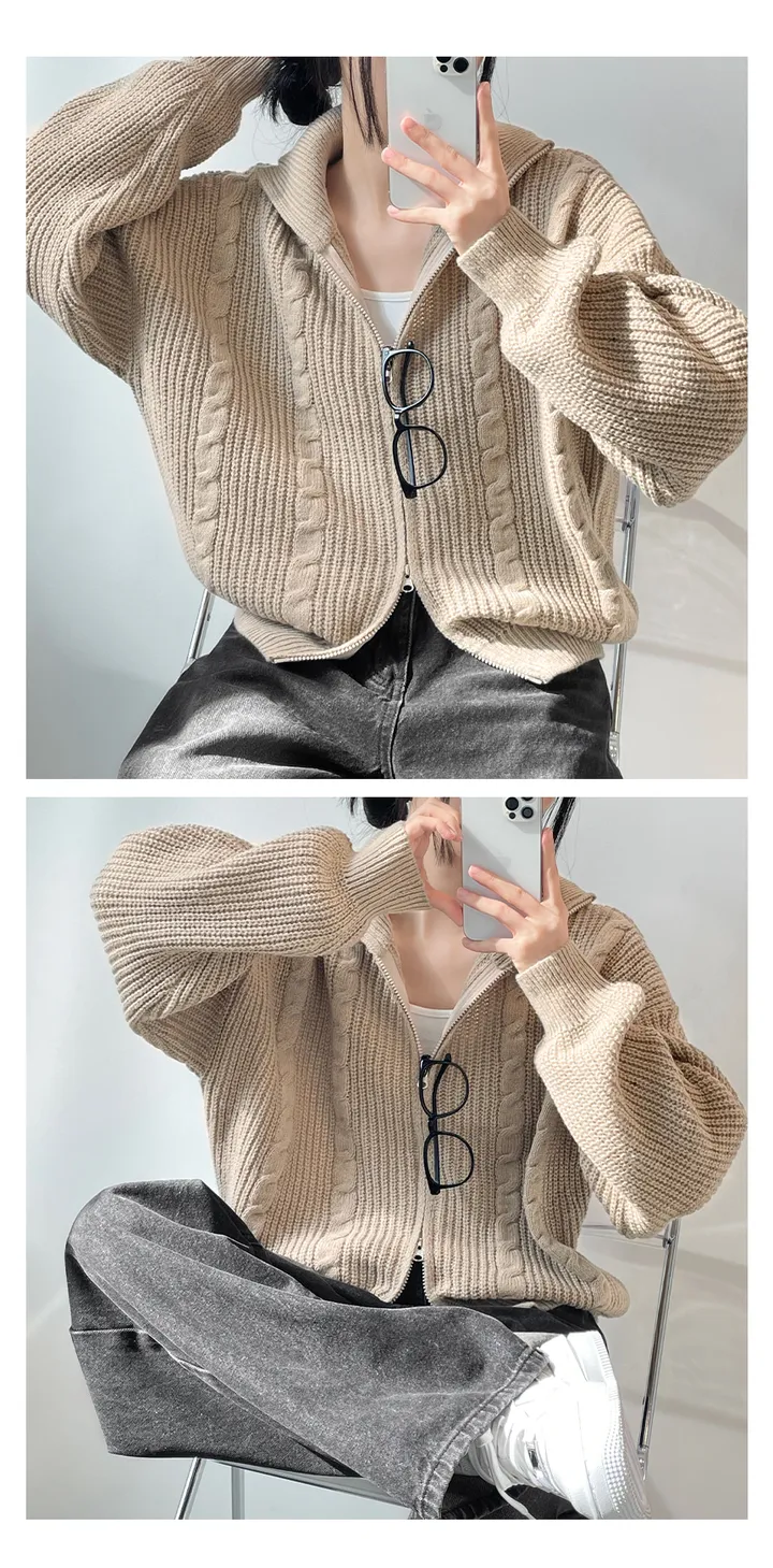 [도톰따뜻🧶아방핏]폭닥 투웨이 하이넥 루즈핏 꽈배기 니트 집업(5color) 상세 이미지 19