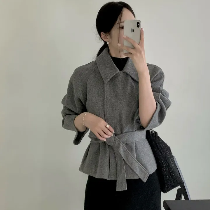일리 가을 겨울 카라 벨트 모직 숏 자켓 숏코트 상세 이미지 2