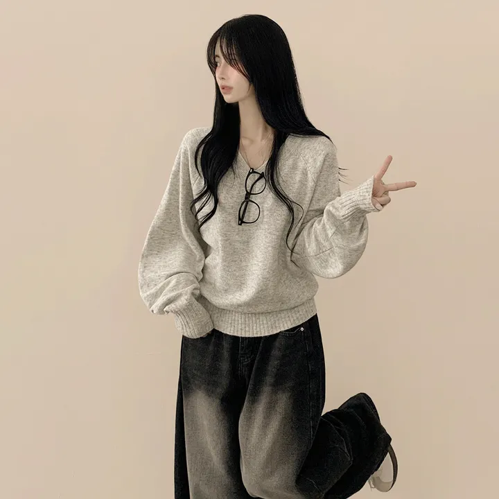 [얇은봄VER/리얼인생핏!] 여리여리~ 베이직 브이넥 나그랑 루즈핏 긴팔 봄니트 상세 이미지 3