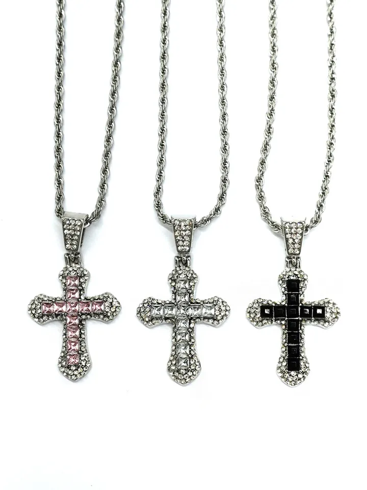 [s.steel/3color] bold cubic cross necklace | 볼드 큐빅 십자가 목걸이 상세 이미지 3