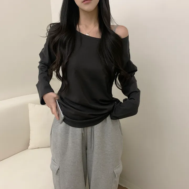 [-3kg/여리루즈핏!] 오프숄더 심플 루즈 여리 기본템 긴팔 티셔츠 (5color) 상세 이미지 11
