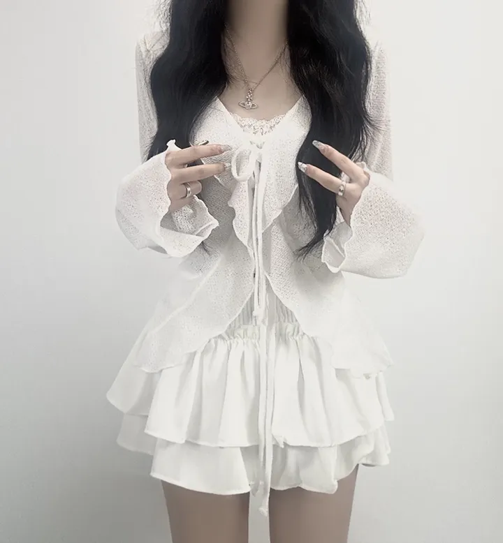 ruffle ribbon lace cardigan 러플 리본 레이스 가디건 (봄가디건, 러블리, 프릴, 니트가디건, 슬림핏, 여리여리) 상세 이미지 7