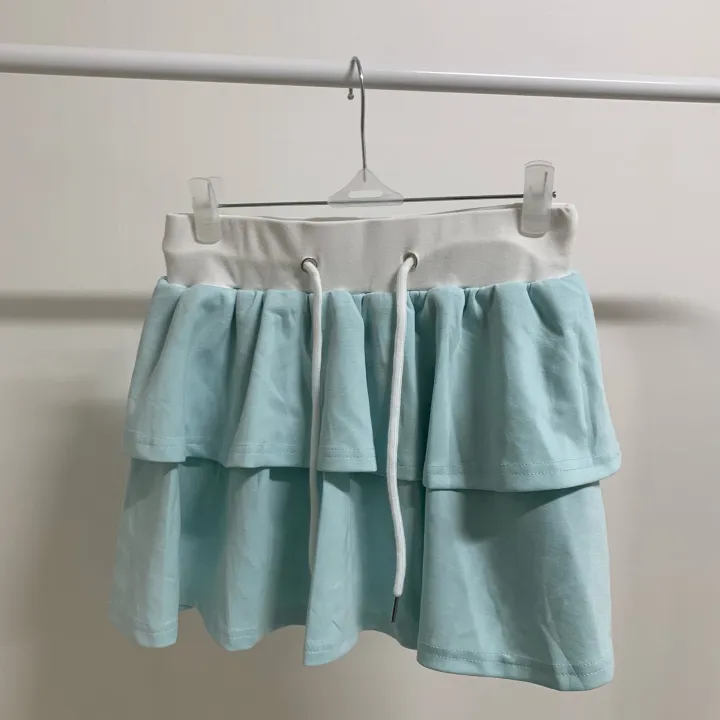 [세트가격/러블리💛] 플레인 배색 카라 크롭 반팔 + 밴딩 캉캉 치마바지 미니스커트 투피스 세트 4color 상세 이미지 47