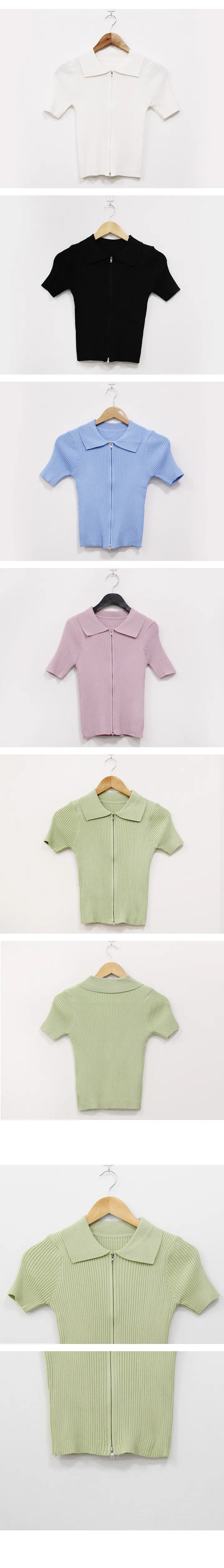로투 지퍼 크롭티 / 골지 투웨이 빅사이즈 카라티 / 골지크롭티 주문폭주 인기상품 반팔티 지퍼가두개 집업니트 카라 상세 이미지 43