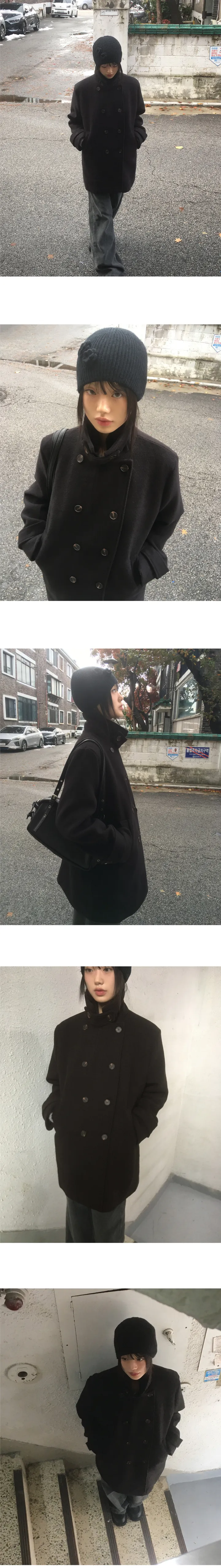 [퀼팅안감🖤/MADE] 론브 하이넥 더블 하프 코트 상세 이미지 9
