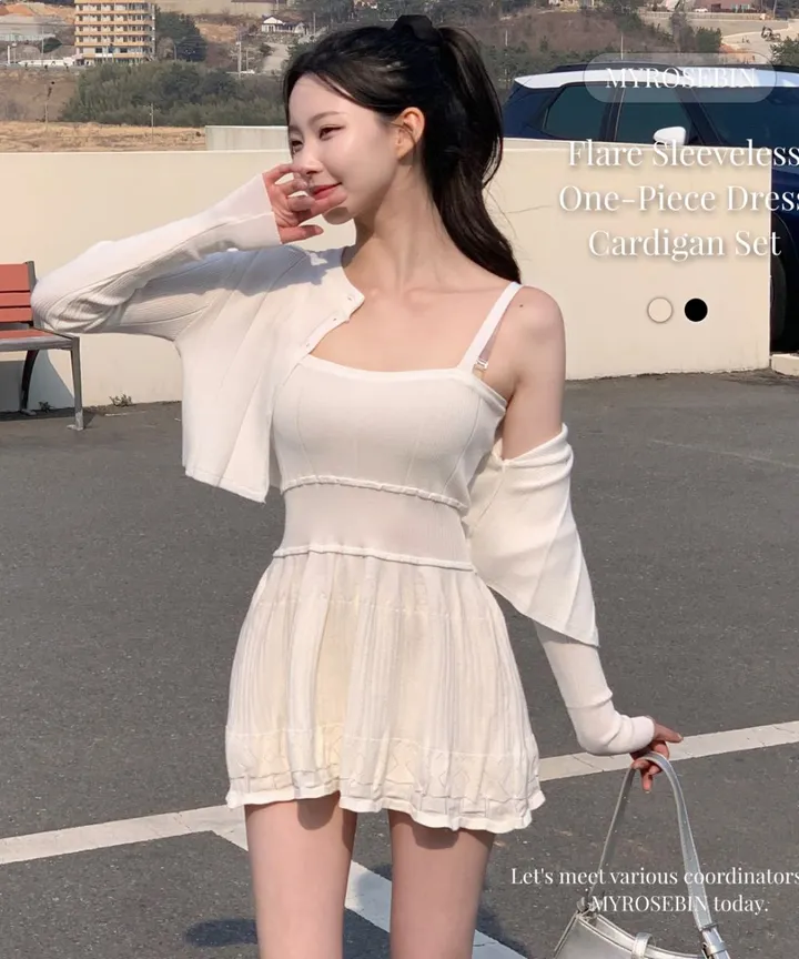 [여리무드🌹] 미닛 가디건 나시 원피스 세트 / 나시원피스 캉캉원피스 플레어 플리츠 미니원피스 니트 여름원피스 골지원피스 얇은 봄가디건 봄원피스 크롭가디건 골지가디건 볼레로 상세 이미지 28