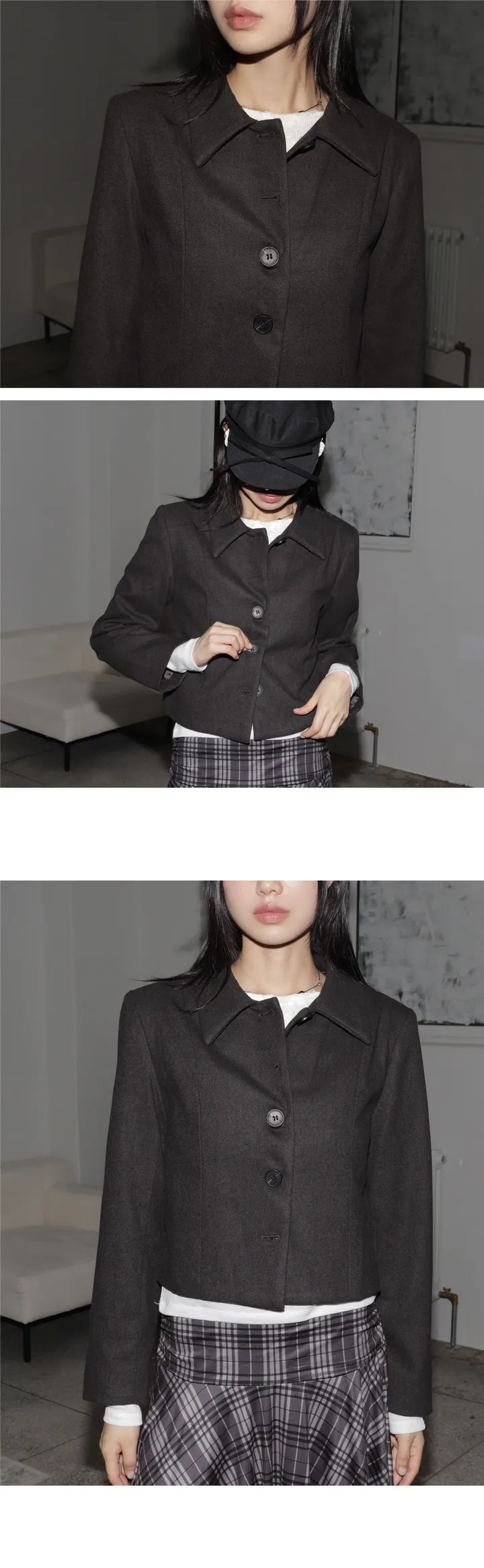 [봄ver추가🤍/MADE] 사에 베이직 피치기모 절개 카라 숏 자켓 상세 이미지 7