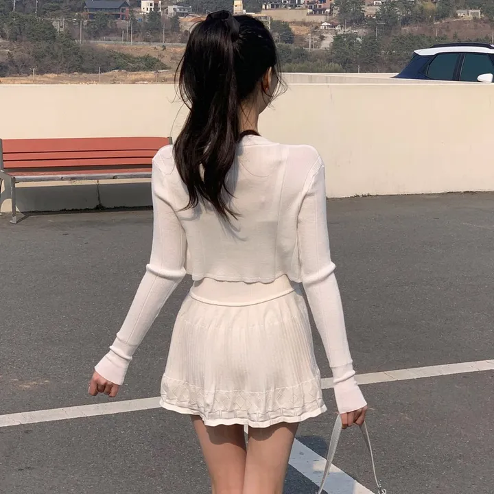 [여리무드🌹] 미닛 가디건 나시 원피스 세트 / 나시원피스 캉캉원피스 플레어 플리츠 미니원피스 니트 여름원피스 골지원피스 얇은 봄가디건 봄원피스 크롭가디건 골지가디건 볼레로 상세 이미지 17
