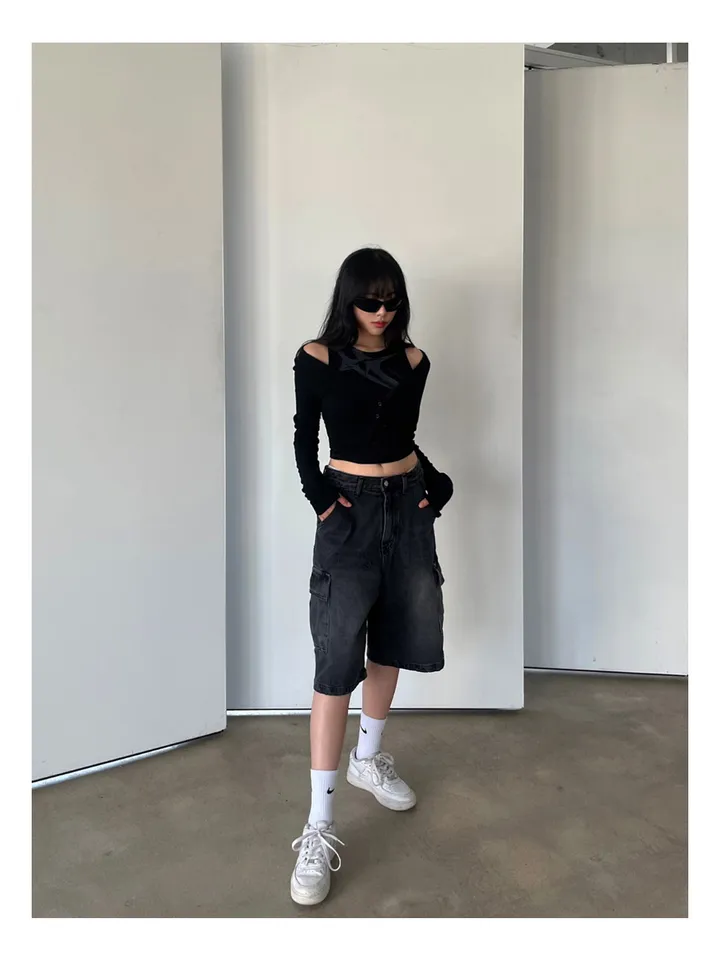 [UNISEX] 카고 데님 청 워싱 버뮤다 반바지 팬츠 (2color) 상세 이미지 29