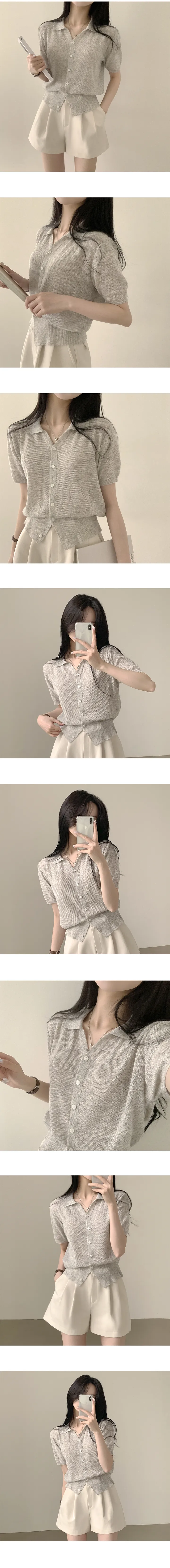 [린넨,쿨링소재!/여리여리~] 허리잘록- 썸머 린넨 카라 크롭 반팔 니트가디건 (7color) 상세 이미지 2