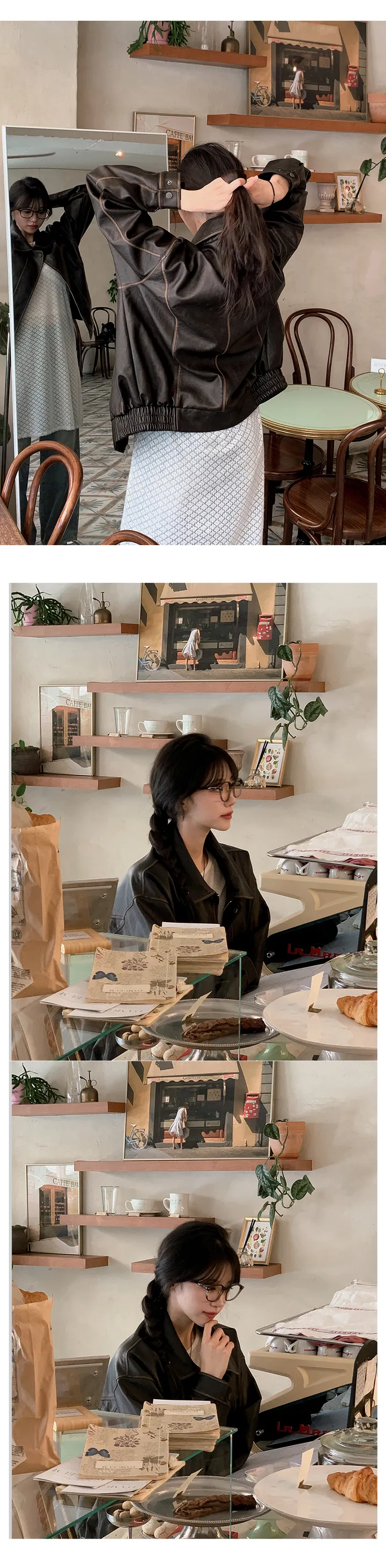 [베스트 재입고]스프링 빈티지 절개 레더 오버핏 자켓 (2color) 상세 이미지 11