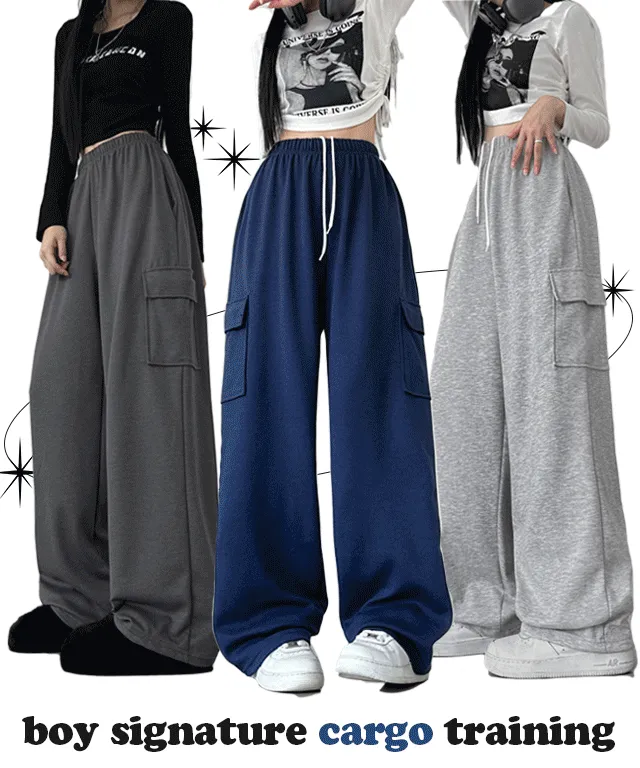*카고추가*묶음할인[숏&롱/허리밴딩] 보이 시그니처 와이드팬츠