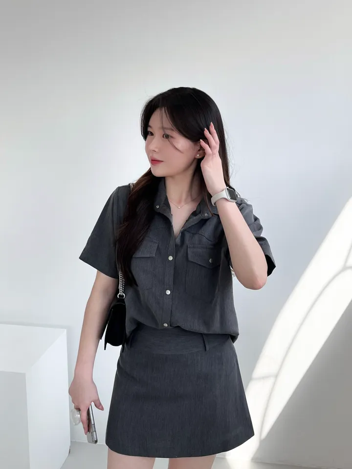 갓성비✨투피스set / 셔츠투피스 여름 남방 반팔셔츠 자켓 치마 투피스 세트 여름셋업 꾸안꾸룩 하객룩투피스 상세 이미지 14