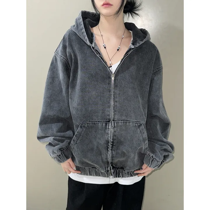 [UNISEX]시티드 데님 루즈 박시 후드 집업 점퍼 자켓(2color/5-7일 여유주문) 상세 이미지 13