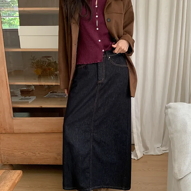 [制作] [ウェスタンムード]ニカイバックバンディングノンフェードロングデニム スカート 90183ビッグサイズの女性衣料品