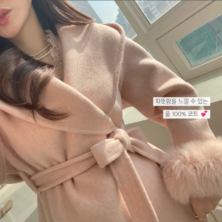 [울100] 리아나 베이직 폭스퍼 트리밍 후드 숄  코트 상세 이미지 14