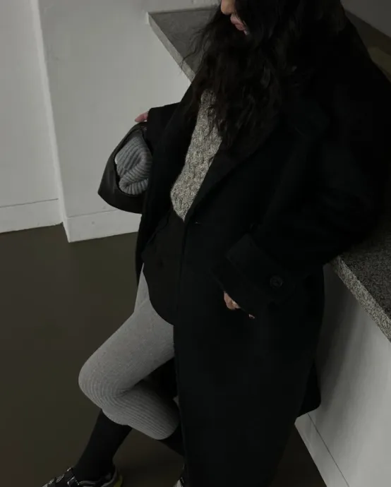 울 오버핏 롱코트 하이넥 벨트세트 더블버튼 겨울코트 2종 상세 이미지 10